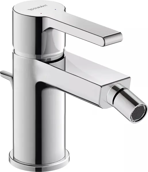 Baterie bideu Duravit B.2 B22400001010, marime S, cartus ceramic, set evacuare cu tija, 131 mm, ventil, Crom