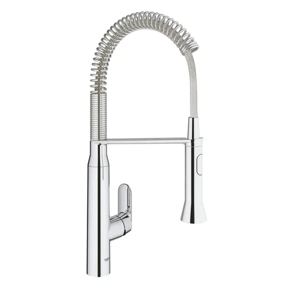 Baterie bucatarie cu pipa flexibila Grohe K7, monocomanda, cartus ceramic, 2 pulverizari, Crom