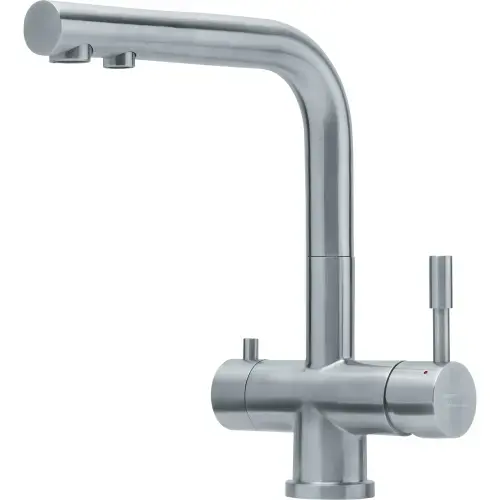 Baterie bucatarie Franke Atlas Clear, pentru apa filtrata, rece si calda, 3 cai, cartus ceramic, aerator, Inox