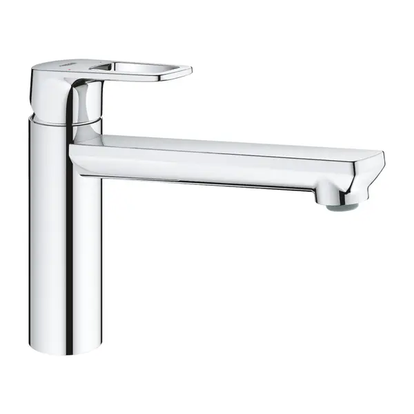 Baterie bucatarie Grohe Bauloop 31706000, 3/8, monocomanda, tip L, pipa medie, cartus ceramic, pivotanta, limitator, Argintiu