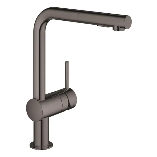 Baterie bucatarie Grohe Minta 30274A00, monocomanda, pipa inalta, limitator temperatura, dus extractibil, Hard Graphite