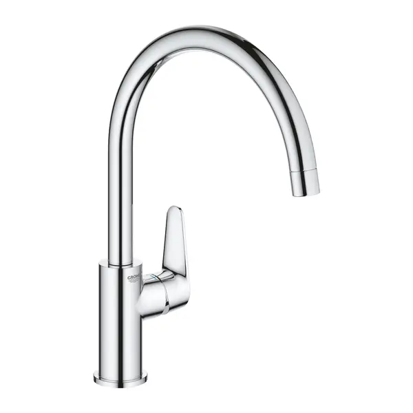 Baterie bucatarie Grohe New Start Curve 31554001, 3/8, monocomanda, pipa inalta, cartus ceramic, pivotanta, Argintiu