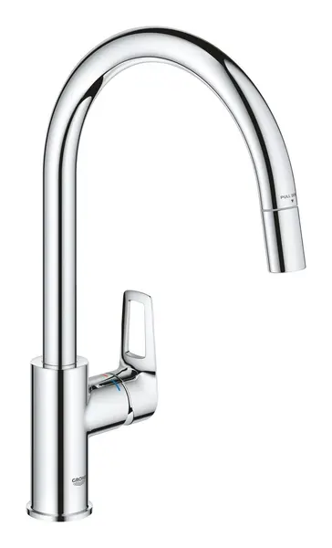 Baterie bucatarie Grohe StartLoop 30556000, 3/8 inch, inalta, tip C, dus extractabil, crom