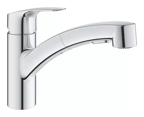 Baterie bucatarie Grohe Via 30406000, joasa, tip L, dus, 2 functii, monocomanda, Crom