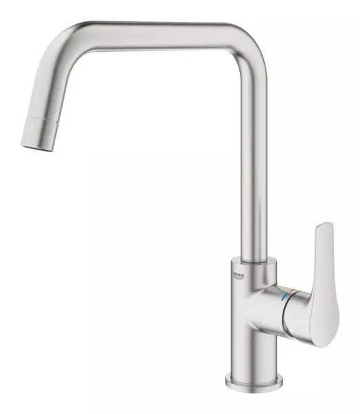 Baterie bucatarie Grohe Via 30568DC0, inalta, tip U, monocomanda, Otel satinat