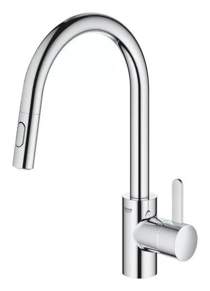 Baterie bucatarie Grohe Via Cosmo 30612000, inalta, tip C, dus, 2 functii, monocomanda, Crom