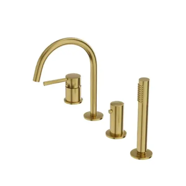Baterie cada cu montaj pe cada, auriu periat, 4 gauri, cu set dus, pipa 20 cm, LaVita Verdi