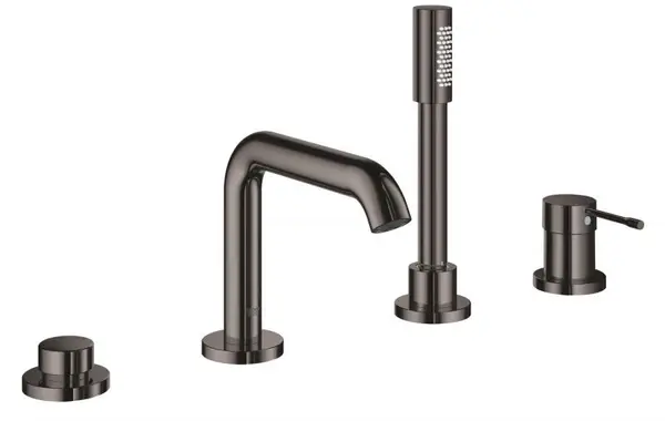 Baterie cada Grohe Essence 19578A01, 1/2 inch, montare pe cada, monocomanda, diverter, cartus ceramic, 1 pulverizare, furtun 2 m, lucios, Hard Graphite