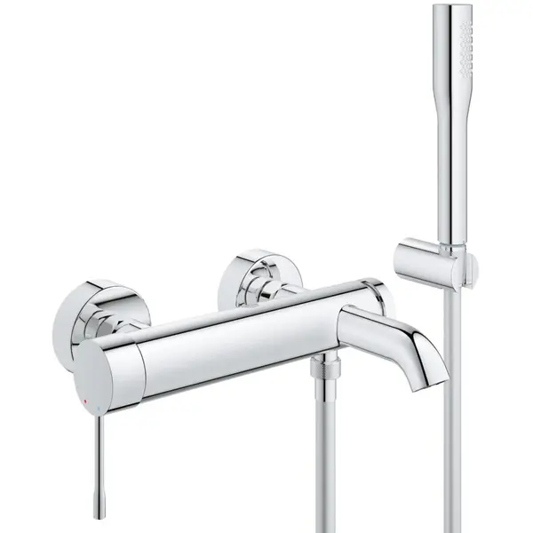 Baterie cada Grohe Essence, monocomanda, 1/2, cartus ceramic, furtun 1500 mm, divertor, para dus, Crom