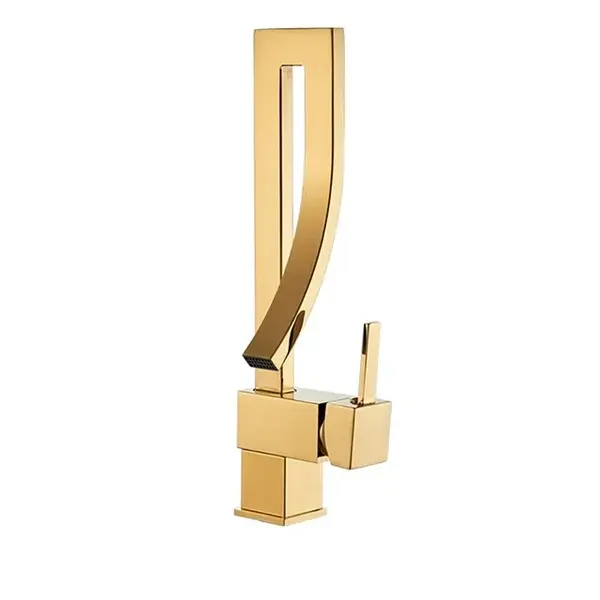 Baterie Chiuveta Baie Bucatarie, Finisaj Auriu Lucios, Model Elegant Cascada, Dimensiune 35 cm