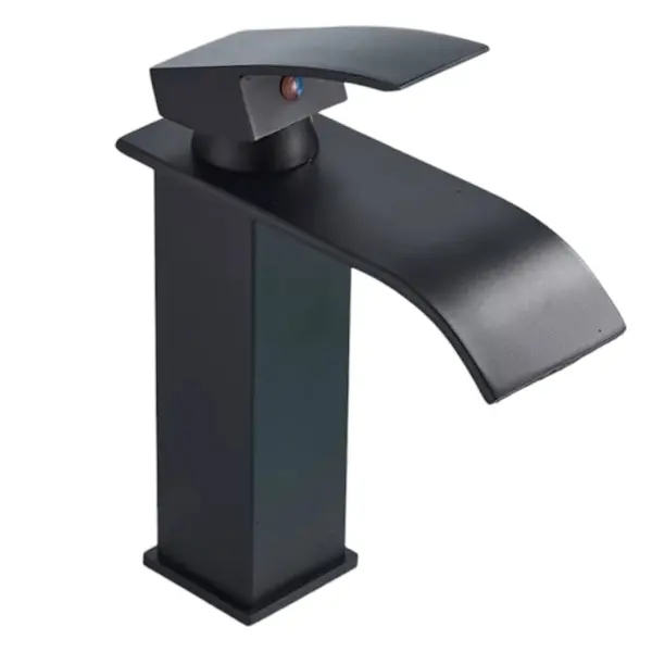 Baterie Chiuveta Baie, Pipa Tip Cascada, Stil Patrat, Finisaj Negru Mat, Dimensiune 19 cm