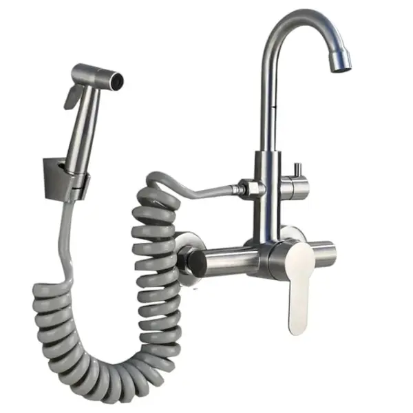 Baterie Chiuveta Bucatarie Baie BisDesign , 2 Moduri de Curgere cu Dus Extractabil, Finisaj Crom Nichelat, Dimensiune 36 cm