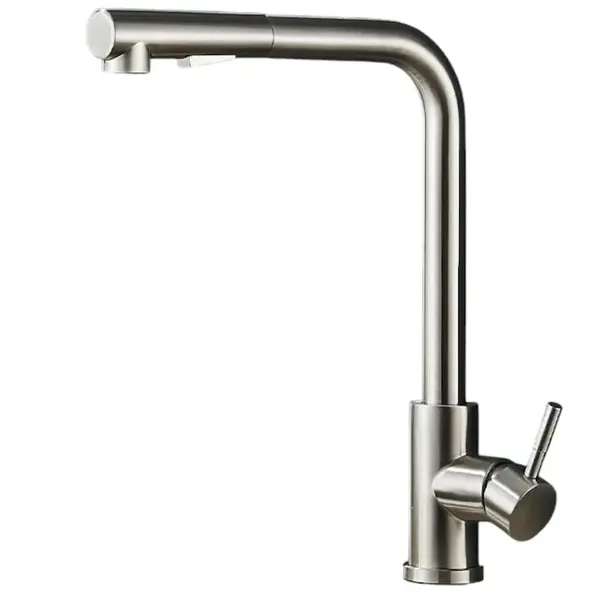 Baterie Chiuveta Bucatarie BisDesign , 2 Moduri de Curgere cu Dus Extractabil, Model Ergonomic, Finisaj Crom Nickelat, Dimensiune 36 cm