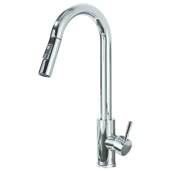 Baterie Chiuveta Bucatarie BisDesign , 2 Moduri de Curgere cu Dus Extractabil, Finisaj Crom Lucios, Dimensiune 39 cm