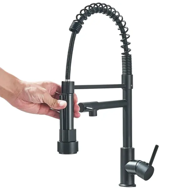 Baterie Chiuveta Bucatarie BisDesign , 2 Moduri de Curgere, Dus Extractabil Tip Profesional, Finisaj Negru Mat, Dimensiune 50 cm