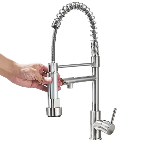 Baterie Chiuveta Bucatarie BisDesign , 2 Moduri de Curgere, Dus Extractabil Tip Profesional, Finisaj Crom Nickelat, Dimensiune 50 cm