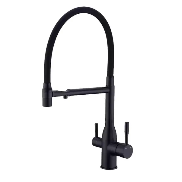 Baterie Chiuveta Bucatarie BisDesign , Functie Apa Filtrata, Dus Maleabil, 3 Functii de Curgere, Finisaj Negru Mat, Dimensiune 48 cm
