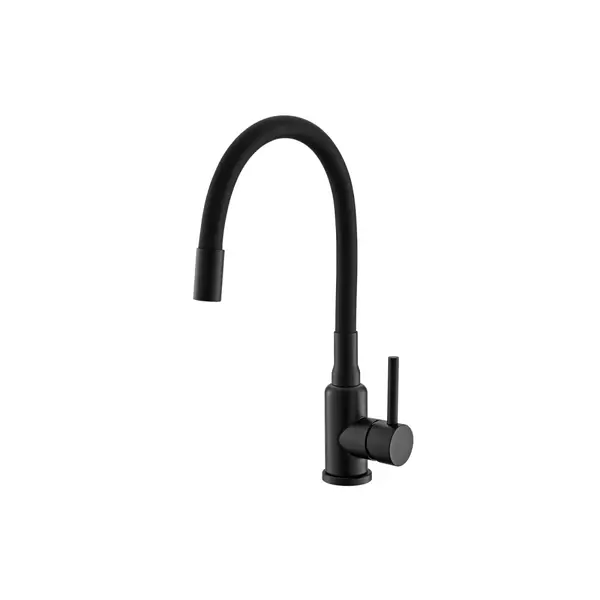 Baterie chiuveta bucatarie cu pipa flexibila, negru complet, Alveus Flexa