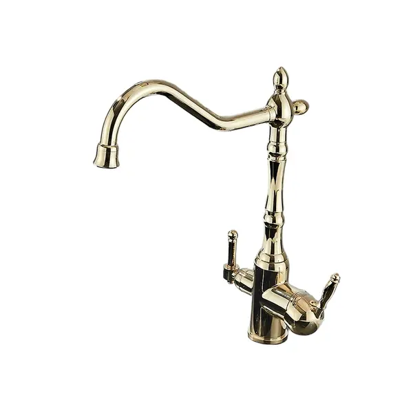 Baterie Chiuveta Bucatarie, Doua Functii pentru Apa Filtrata si Apa Rece Calda, Finisaj Auriu Lucios, Dimensiune 34 cm