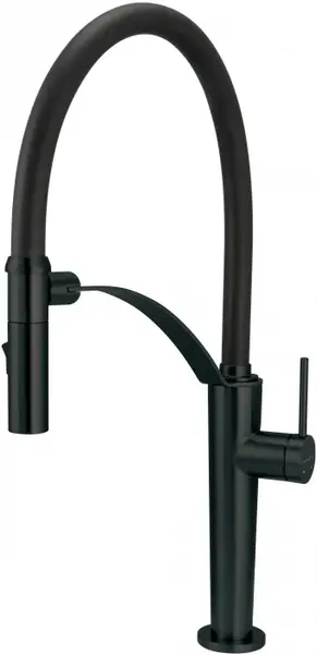 Baterie chiuveta bucatarie negru mat cu pipa flexibila, 2 functii curgere, Deante Corda