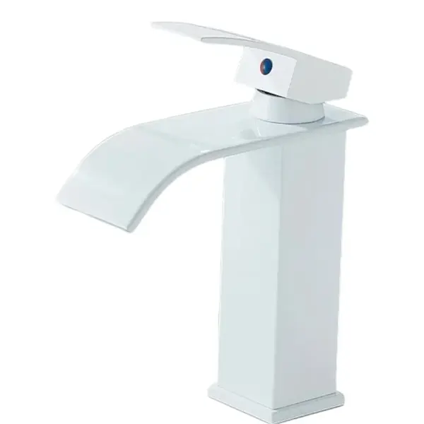 Baterie Chiuveta Lavoar Baie BisDesign , Pipa Tip Cascada, Stil Patrat, Finisaj Alb Mat, Dimensiune 19 cm