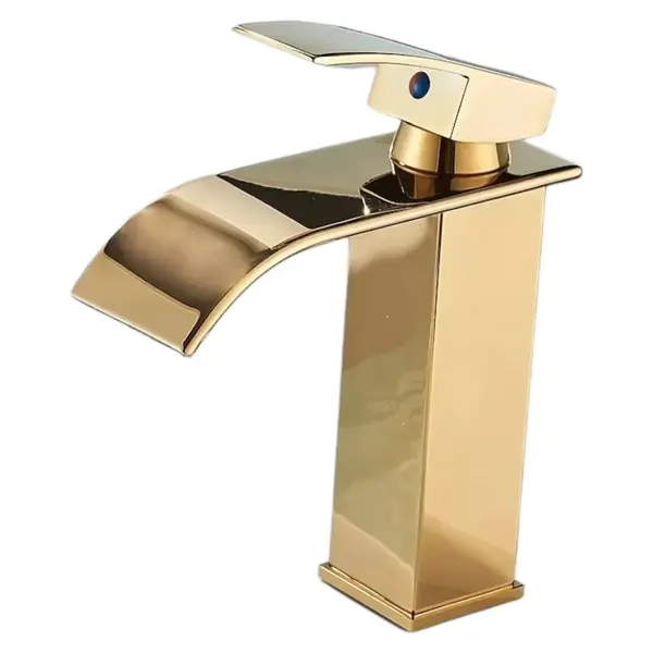 Baterie Chiuveta Lavoar Baie BisDesign , Pipa Tip Cascada, Stil Patrat, Finisaj Auriu Lucios, Dimensiune 19 cm