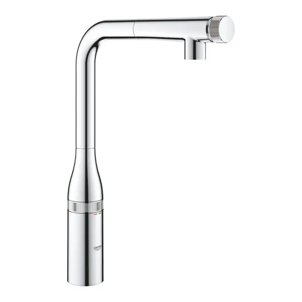 Baterie de bucatarie Essence Smartcontrol 31615000, pipa inalta, tip L, dus extractabil, 2 functii, control push&turn, pivotanta, limitator, crom