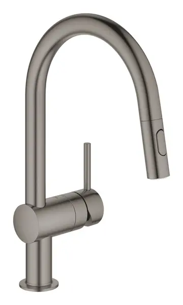 Baterie de bucatarie Grohe Minta 32321AL2, 3/8 inch, monocomanda, pipa inalta, dus extractabil, cartus ceramic, pivotanta, mat, Hard Graphite