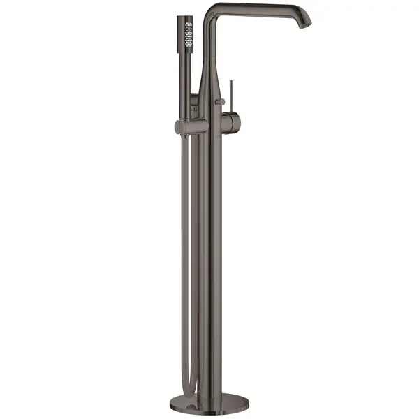 Baterie de cada Grohe Essence 23491A01, montare pe podea, 1/2 inch, monocomanda, include set de dus, pivotanta, o pulverizare, necesita set fixare, lucios, hard graphite