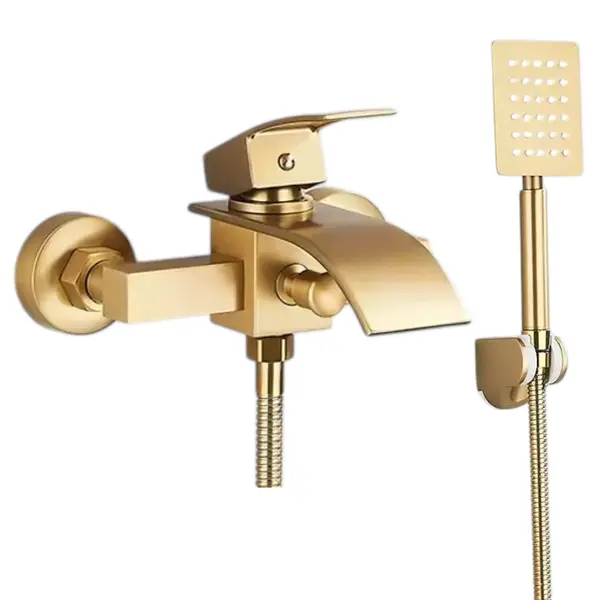 Baterie de Dus Cada BisDesign , Pipa Tip Cascada, Finisaj Auriu Mat Periat, 2 Functii de Curgere