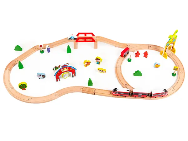 Baterie de tren cu funicular din lemn operat de Ecotoys