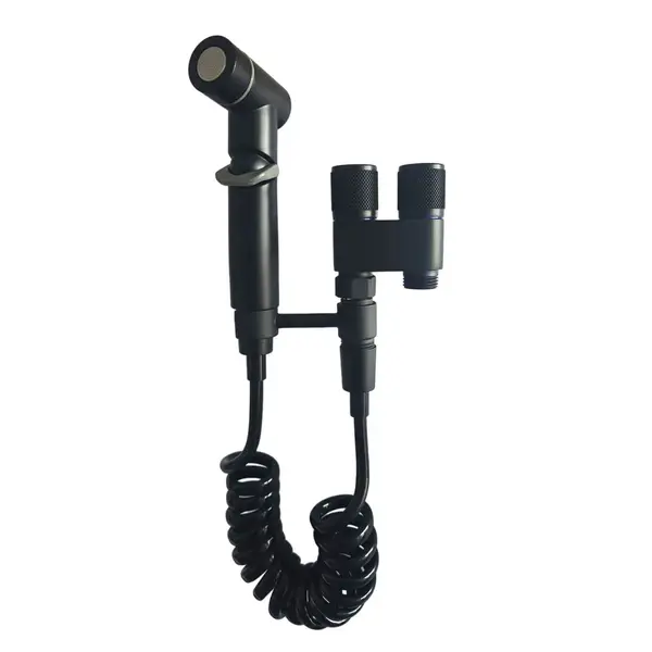 Baterie dubla dus WC si bideu HAWIRE cu furtun spiralat flexibil 1.2m, Toate accesoriile incluse, Montaj usor, Finisaj negru mat