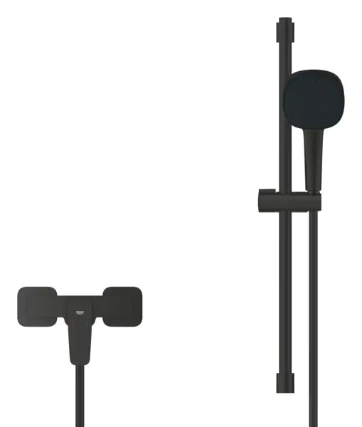 Baterie dus Grohe Cubeo, aparenta, set dus, mat, negru, 1018252430