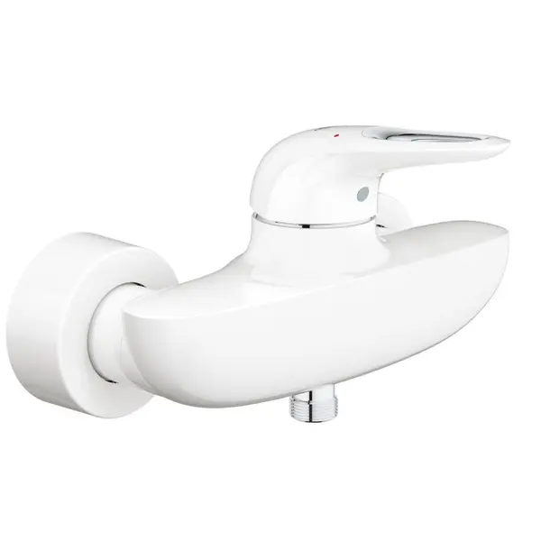 Baterie dus Grohe Eurostyle, monocomanda, 1/2, cartus ceramic, protectie reflux, limitator debit/temperatura, maner gol, alb