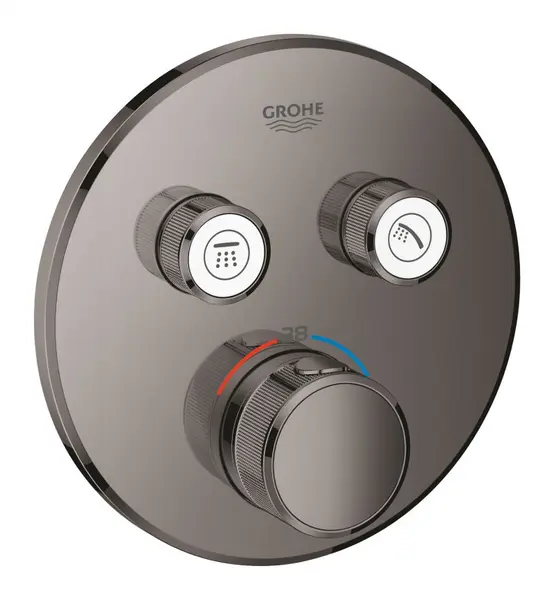 Baterie dus Grohe Grohtherm Smartcontrol 29119A00, 2 iesiri, termostat, push&turn, masca metalica, filtru impuritati, necesita set fixare, lucios, Hard Graphite