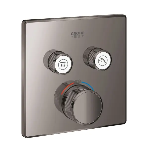 Baterie dus Grohe Grohtherm Smartcontrol 29124A00, 2 iesiri, termostat, push&turn, masca metalica, filtru impuritati, necesita set fixare, lucios, Hard graphite