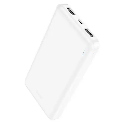 Baterie externa, 10000mAh, cu doua porturi USB-A, alimentare MicroUSB si USB-C, Ultra-Thin Design, HOCO J100, Alba