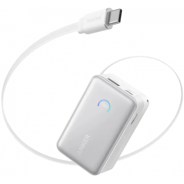 Baterie Externa Anker Nano, 10000mAh, 45W, QC + PD, 1 x USB-A - 1 x USB-C, Alba A1638H21