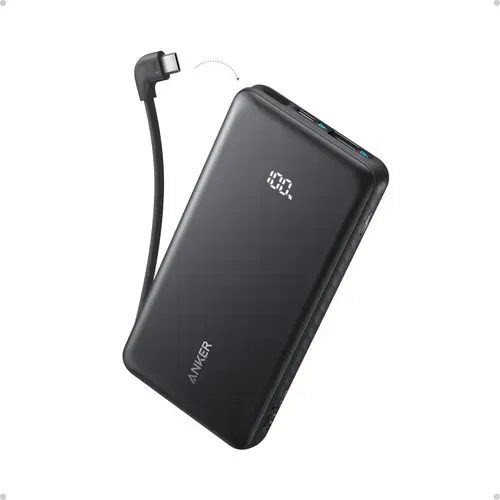 Baterie externa Anker Zolo 10.000 mAh, 22.5W, USB, USB Type-C, cu cablu USB-C inclus (Negru)