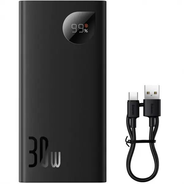Baterie Externa Baseus Adaman2, 10000mAh, 30W, QC + PD, 1 x USB-C - 2 x USB-A, Neagra PPAD040101