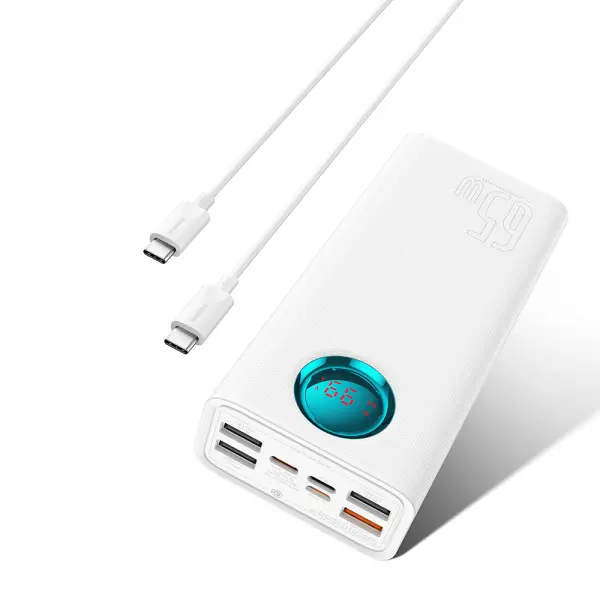 Baterie Externa Baseus Amblight Digital Display, 26800mAh, 65W, QC + PD, 1 x USB-C - 4 x USB-A, Alba P10022402223-00