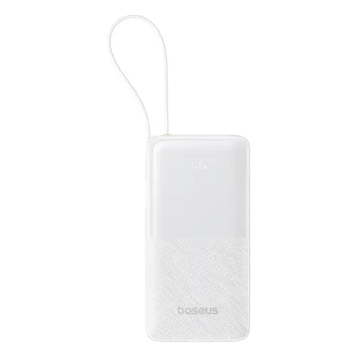 Baterie externa Baseus Bipow 2 20000 mAh, Digital Display, cu cablu USB-C incorporat, 20W (Alb)