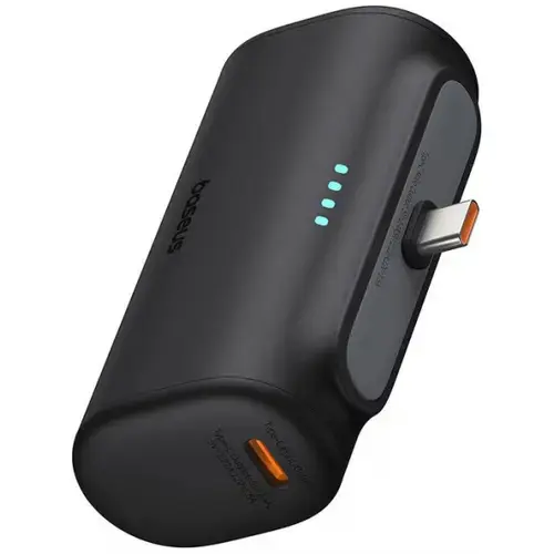 Baterie Externa Baseus Compact P10068306113-00, 5000 mAh, 20 W, PD + FQI, 2 x USB-C (Negru)