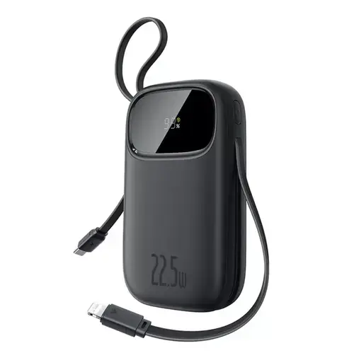 Baterie externa Baseus EnerFill FC31 10.000 mAh, Digital Display, 22.5W, cu cablu USB-C si Lightning inclus (Negru)