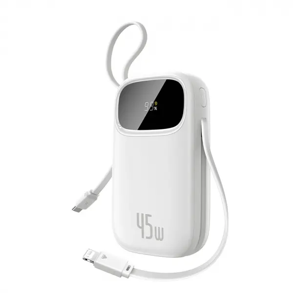 Baterie Externa Baseus EnerFill FC31 Qpow 3, 20000mAh, 45W, QC + PD, 1 x Lightning - 1 x USB-A - 2 x USB-C, Alba E0028D01