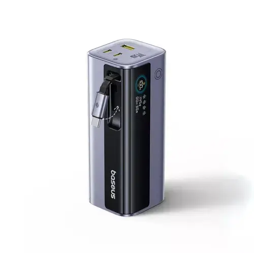 Baterie externa Baseus EnerGeek GR11, 20.000 mAh, 145W, USB, 2x USB-C, cu cablu retractabil (Gri)