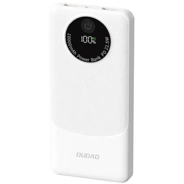 Baterie Externa Dudao K12, 10000mAh, 22.5W, QC + PD, 1 x USB-C - 2 x USB-A, Alba