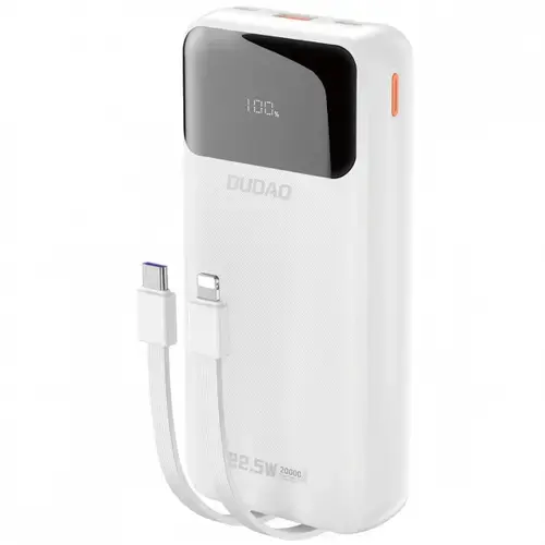 Baterie Externa Dudao K15Pro, 20000mAh, 22.5W, QC + PD, 1 x USB-A - 1 x USB-C, Alba