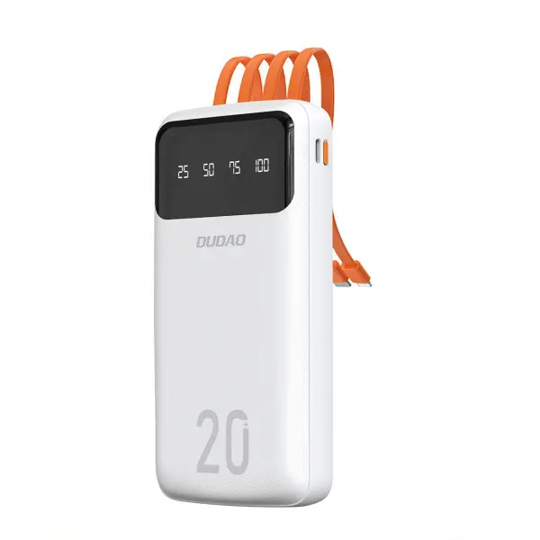 Baterie Externa Dudao K6Pro+, 20000mAh, 10W, 1 x Lightning - 1 x microUSB - 1 x USB-A - 1 x USB-C, Alba
