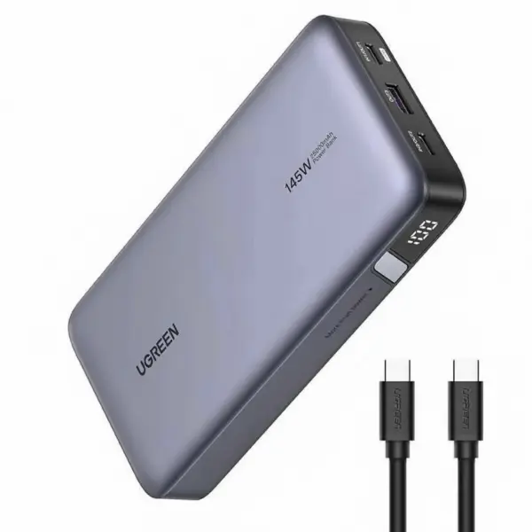 Baterie Externa UGREEN PB205, 25000mAh, 145W, QC + PD, 1 x USB-A - 2 x USB-C, Gri